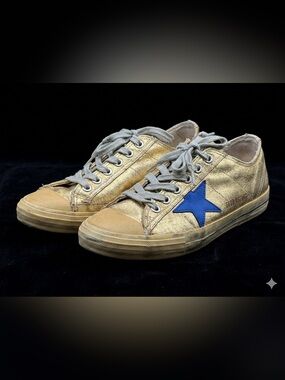 Golden Goose V-Star 2 Gold Metallic Blue Star Sneakers EU 40